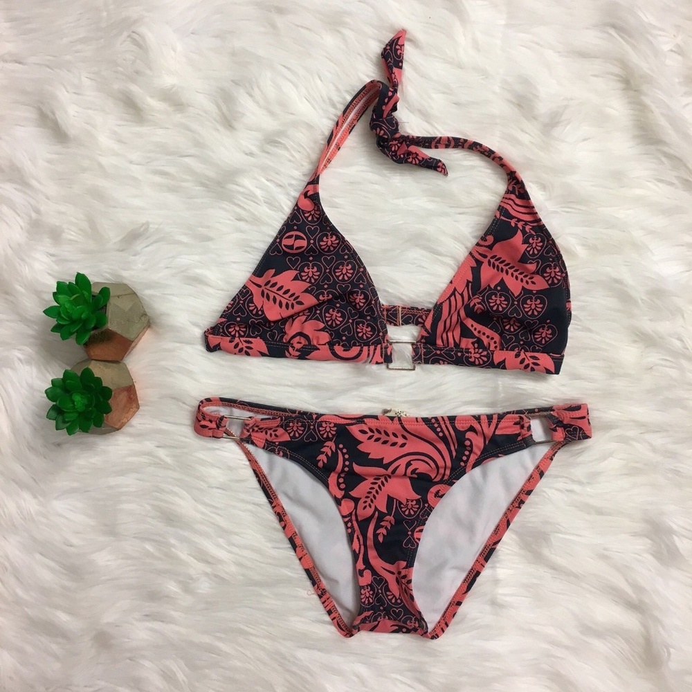 Split Brand Floral Two Piece Halter Bikini